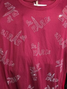 NWT BURGANDY PARIS SILVER STUDDING TEE